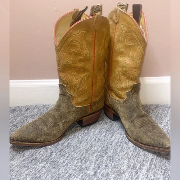 🚫SOLD🚫 Vtg Justin Boots 2toned suede leather midcalf ladies cowboy boots 8.5B - Picture 4 of 14